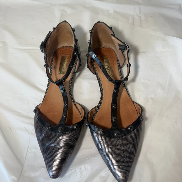 HALOGEN Olson Flats Women's 7 Studded T-Strap Black GREY Leather Edgy Workwear - Picture 12 of 15